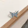 Anel Azul CharmosoZircônia Azul Oceano Luxo Leve Nicho Anel Aberto com um Toque Único de Alto Padrão, Anel de Pedra para o Dedo Indicador para Mulheres
