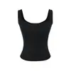 Camiseta de tirantes anchos cuadrada para yoga estilo europeo y americano con almohadillas en el pecho, acanalada, ajustada, que ciñe la cintura, camisola de verano para fitness