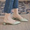 Talla 34-43 Talla Grande Zapatos de Mujer 41 Pies Anchos Sandalias de Punta de Boca Baja Zapatillas Baotou de Tacón Grueso Estilo Coreano para Mujer 42