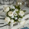 Estilo europeo 10 cabezas ramo de simulación de plástico boda tela de seda Camelia decoración del hogar flor falsa mesa de comedor rosa Capullo de té