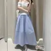 Saia de Bolinhas Brancas para Mulheres, Novo Estilo Verão 2026, Saia Evasê de Cintura Alta Emagrecedora, Cobre o Quadril, Saia Longa Elegante