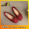 Zapatos Planos de Boca Baja Lazo Terciopelo Escarchado Punta Redonda Escote Redondo Aroma Suave Suela Blanda Zapatos de Ballet Nuevo Estilo Otoño 2025