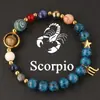 Pulsera de los Doce Signos del Zodiaco para Mujer Malaquita Lapislázuli Piedra Natural Azul Pulsera de Cuentas Planeta Universo Stock Listo Venta al por Mayor