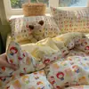 Juego de Ropa de Cama de Algodón Lavado de Doble Capa de Gasa de Grado Súper Suave para Dormir Naked de Clase A Juego de Cuatro Piezas Funda de Edredón Sábanas de Cama Juego de Tres de Cuatro Piezas para Dormitorio