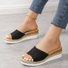 Zapatillas de cuña de gran tamaño para mujer, de comercio exterior, novedad de verano 2023, con punta abierta, suela gruesa de paja, zapatillas transfronterizas de gran tamaño.