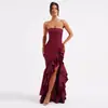 Verano nuevo producto transfronterizo europeo y americano elegante strapless con abertura moda ajustado sin espalda bodycon vestido para mujer venta al por mayor