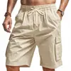 Shorts de verão masculinos europeus e americanos transfronteiriços, amigáveis à pele, respiráveis, de corte solto, casuais de praia com múltiplos bolsos