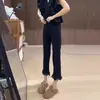 Jeans de Ocho Puntos Talla Grande para Mujer Verano Delgado Chica Gordita Pequeña Cintura Alta Adelgazantes Elásticos Borde de Carnero Tubo Recto Pantalones