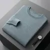 Chegada Outono/Inverno Nova Peça de Primeira Linha Pronta para Vestir Masculina Gola Redonda 100% Lã Pura Suéter Manga Longa Pulôver Cor Sólida Camada Base Tricotada