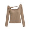 Camiseta Básica Sexy de Estilo Americano Spice Girl con Hombro Descubierto para Mujer Primavera 2025 Nueva Irregular Ajustada con Almohadilla en el Pecho