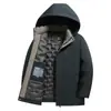 Nueva Chaqueta de Algodón de Invierno con Capucha Desmontable para Hombres de Mediana Edad y Mayores, Abrigo de Algodón Grueso y Cálido de Longitud Media para Papá