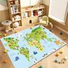 Tapete de Cashmere Sintético com Mapa Mundi Divertido Transfronteiriço, Manta Antiderrapante Lavável à Máquina para Sofá na Sala de Estar, Tapete Espesso para Cabeceira no Quarto