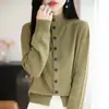 Chaqueta de punto con cuello alto y botones estilo Old Money para mujer, suelta, versátil, suéter cálido, capa base, sentido del diseño, top