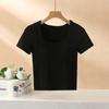 Tops Cortos de Manga Corta para Mujer de Primavera y Verano, que Muestran el Ombligo, Estilo 'Hot Girl', con Cuello Cuadrado Personalizado y Almohadillas en el Pecho, Ropa con Protección Solar, para Usar Debajo y a la Moda