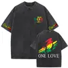 Camiseta con Estampado Gráfico Retro Lavada de Bob Marley One Love Reggae, Hombres, Mujeres Camiseta de Algodón Casual Retro, Hombres