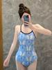 Novo estilo explosivo triângulo conjugado corrida maiô feminino piscina especial moda azul e branco borboleta estampado maiô