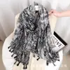 Lenço Suave Elegante de Algodão e Linho, Roupa para Viagem ao Deserto, Lenço de Seda com Borlas, Lenço de Seda Baotou Quente para Proteção Solar, Lenço Leve de Gaze