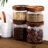Pote Hermético de Vidro Borossilicato com Tampa de Madeira de Acácia Tamanho Grande Pote de Armazenamento Cozinha Tampa de Madeira à Prova de Umidade Potes para Grãos Snacks