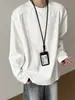 Camiseta blanca de manga larga para hombre, sudadera casual de otoño de corte holgado, top interior de talla grande para adolescentes