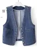 Chal de Mezclilla Retro Estilo Hong Kong para Mujer, Nuevo Top Casual Exterior de Algodón para Verano y Otoño en Azul, Otros Algodones