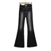 Jeans cintura alta Spice Girl Micro-flare Feminino 2024 Novo Vintage Lavado Branco Cintura Baixa Calças Emagrecedoras