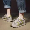 Zapatos Originales de Cuero Forrest Gump para Mujer, Nuevos Zapatos de Cordones Versátiles con Bloques de Color para Primavera y Otoño con Forro de Felpa y Suelas Gruesas, Zapatos Deportivos Casuales