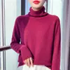 Suéter de punto colorido de cuello alto hecho de lana 100% pura, jersey de otoño e invierno para mujer, grueso y cálido, top de manga larga para usar como base