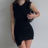 Falda Ajustada Tejida con Borlas y Trenzas Asimétrica Sin Mangas Cuello Redondo Cubre Caderas Primavera y Verano 2025 Vestido Europeo y Americano