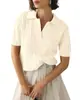 Novo Suéter Pulôver Feminino de Manga Curta Cor Sólida Tricô Torcido Casual de Verão Camisa Polo Gola V