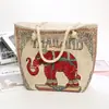 Bolsa Grande de Lona Estilo Étnico Bordado Dupla Face Padrão Elefante Bolsa de Ombro Feminina Tailandesa Grande Capacidade Bolsa de Compras Bolsa Tote