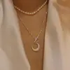 Cadeia de clavícula com fivela de lua de areia cintilante, design de nicho ins de luxo leve, colar, acessórios femininos