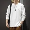 Camiseta de manga larga bordada de alta gama de 250 g para hombre, top moderno estilo americano de otoño, camiseta básica informal holgada de cuello redondo