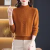 Suéter de Punto Trenzado con Diamantes para Mujer Otoño Invierno Cuello Semi Alto Estilo Nuevo Transfronterizo Versátil Ropa Exterior Multicolor Grueso Suéter Capa Base
