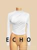 Echo Camiseta Base Interna Negra Ajustada Slim-Fit Cuello Medio Alto Diseño Veraniego para Mujer Camiseta Ajustada de Manga Larga Camiseta Plisada