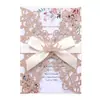 Cartão de Convite de Casamento Azul com Glitter Dourado Exportado com Decoração de Coroa, Cartão de Convite Escultura de Papel Cortada a Laser em Estoque