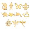 Fabricación directa de fábrica de joyas de animales de acero inoxidable, colgante DIY con forma de gato, pez, mariposa, libélula, araña, pájaro, delfín y elefante
