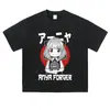 Directo del fabricante, camiseta de manga corta con estampado de personaje de cómic vintage lavado y desgastado, unisex, corte holgado, tendencia anime