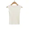 Chaleco Tejido Ajustado Elástico con Cuello Barco y Patrón Vertical para Mujer Otoño Nuevo Top sin Mangas Color Sólido Ropa Interior Chica Popular Camiseta Base