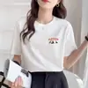 Camiseta de Verano para Mujer de Algodón Puro Manga Corta Holgada Estilo Coreano Ins Versátil de Moda Estampada Holgada Aspecto Adelgazante Tops para Mujer