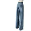 Jeans de Piernas Anchas Estrechos con Diamantes Calientes para Mujer 2025 Nuevo Verano Cintura Alta Diseño Holgado Streetwear Rectos Pantalones de Largo Completo
