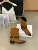 Botas Estilo Nuevo 2026 Versátiles de Moda Tacón de Madera Tejidas Puntiagudas Zapatos para Mujer