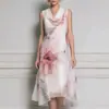 Moda Femenina Europea y Americana Nueva de Verano 2026, Sitio Independiente Amazon, Vestido sin Mangas de Doble Capa Estampado Floral Digital