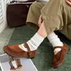 Sapatos femininos rústicos vintage de couro genuíno para outono e inverno, com forro de pelúcia, bico redondo estilo Mary Jane Birkenstock