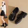 Mocasines de Cuero Suave con Suela Gruesa Estilo Nuevo Primavera 2026 Zapatos Negros de Tacón Grueso con Diseño Único Estilo Británico Zapatos Pequeños de Cuero