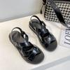 Sandalias romanas de playa para mujer, verano 2023, nuevas, de color sencillo, con hebilla, plataforma y cabeza redonda, de hada