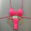 Bikini Nuevo Transfronterizo de Tira Roja 2026, Traje de Baño Sexy de Dos Piezas con Forma de Corazón, Set para Vacaciones en la Playa