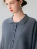 Suéter de punto de cachemira pura con cuello polo, botones al frente, puños enrollados, manga corta, estilo casual para mujer, corte holgado