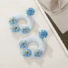 Aretes de Flor de Rafia Transfronterizos, Aretes de Corona Tejidos a Mano, Aretes de Margarita Festivos Estilo Bohemio