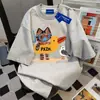 Design Moderno Interessante Estampa de Gatinho Camiseta de Manga Curta para Mulheres Verão 2025 Estilo Ins Casual Casual Top Solto