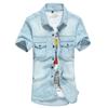 Camisa vaquera sencilla de comercio exterior para hombre, fina, de verano, de media manga, informal, de corte entallado, de manga corta